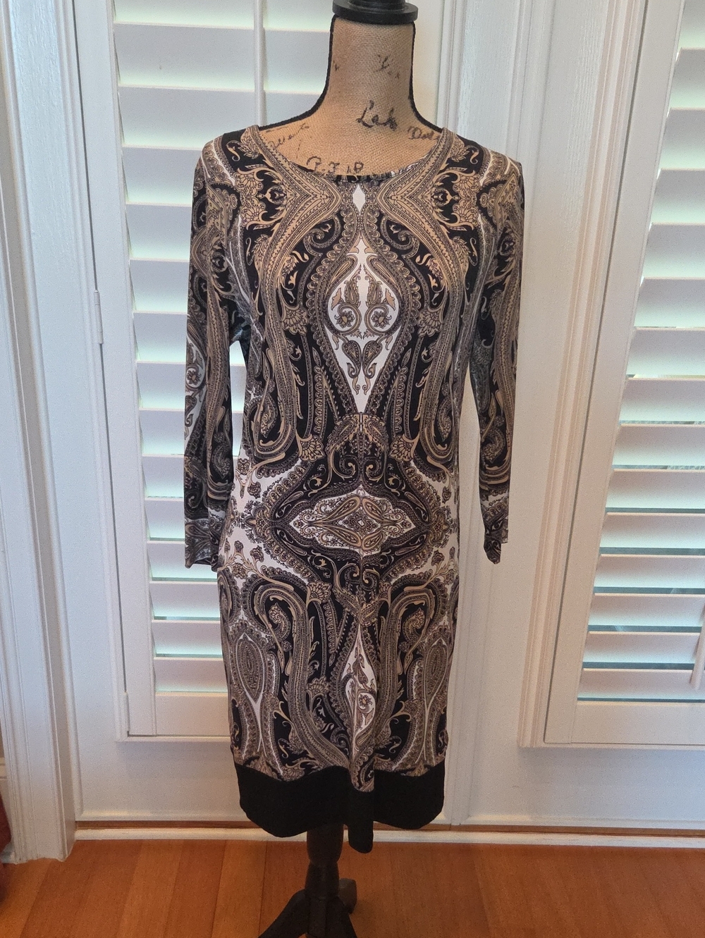 MICHAEL Michael Kors Black and Cream Paisley 3/4 Sleeve Sheath Dress Size 8